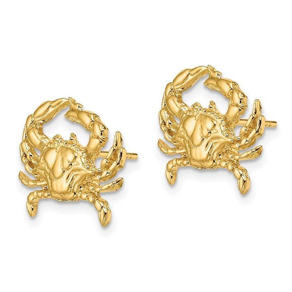 Million Charms 14k Yellow Gold 2-D Blue Crab Post Earrings - Picture 2 of 4